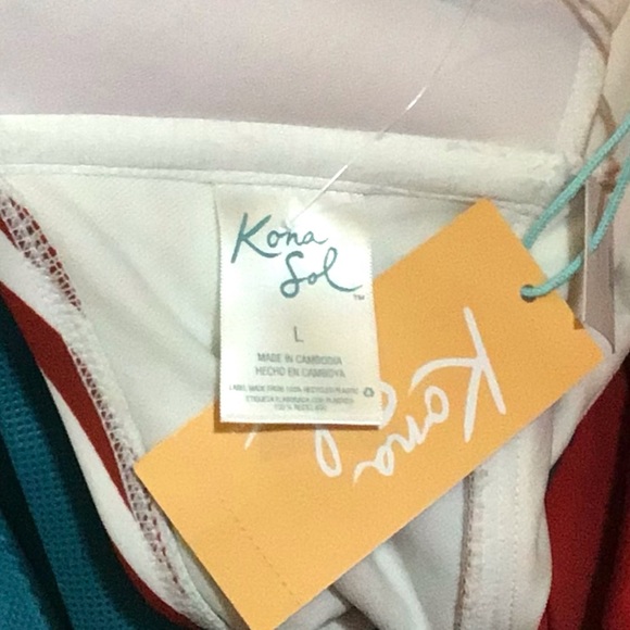 Women’s NWT red & white striped twist bandeau front KONA SOL bathing suit/ 12-14 - Picture 5 of 6